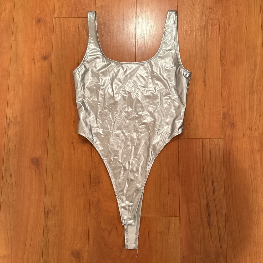 Silver high cut bodysuit